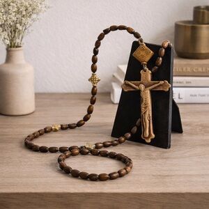 Wooden Rosary Beads with Cross Pendant